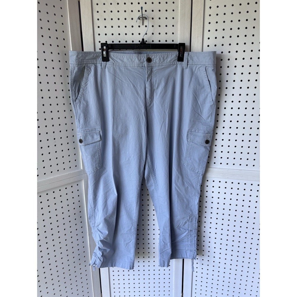 Eddie Bauer Pants Womens 20 Blue Ripstop Crop Cargo Cinch Capri Gorpcore Cotton